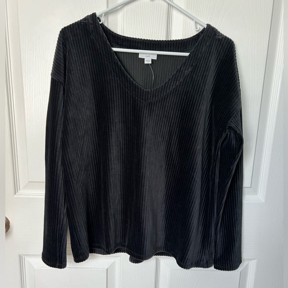 J. Jill Ribbed Velvet V Neck Black Sweater Size Small NWT